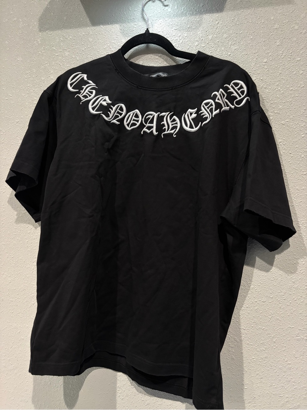 Chrome Hearts Black Tee with White Gothic Chest Script